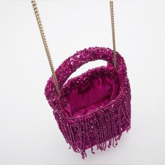 Zara Vibrant Pink Sequin Beaded Mini Bag - Picture 1 of 4